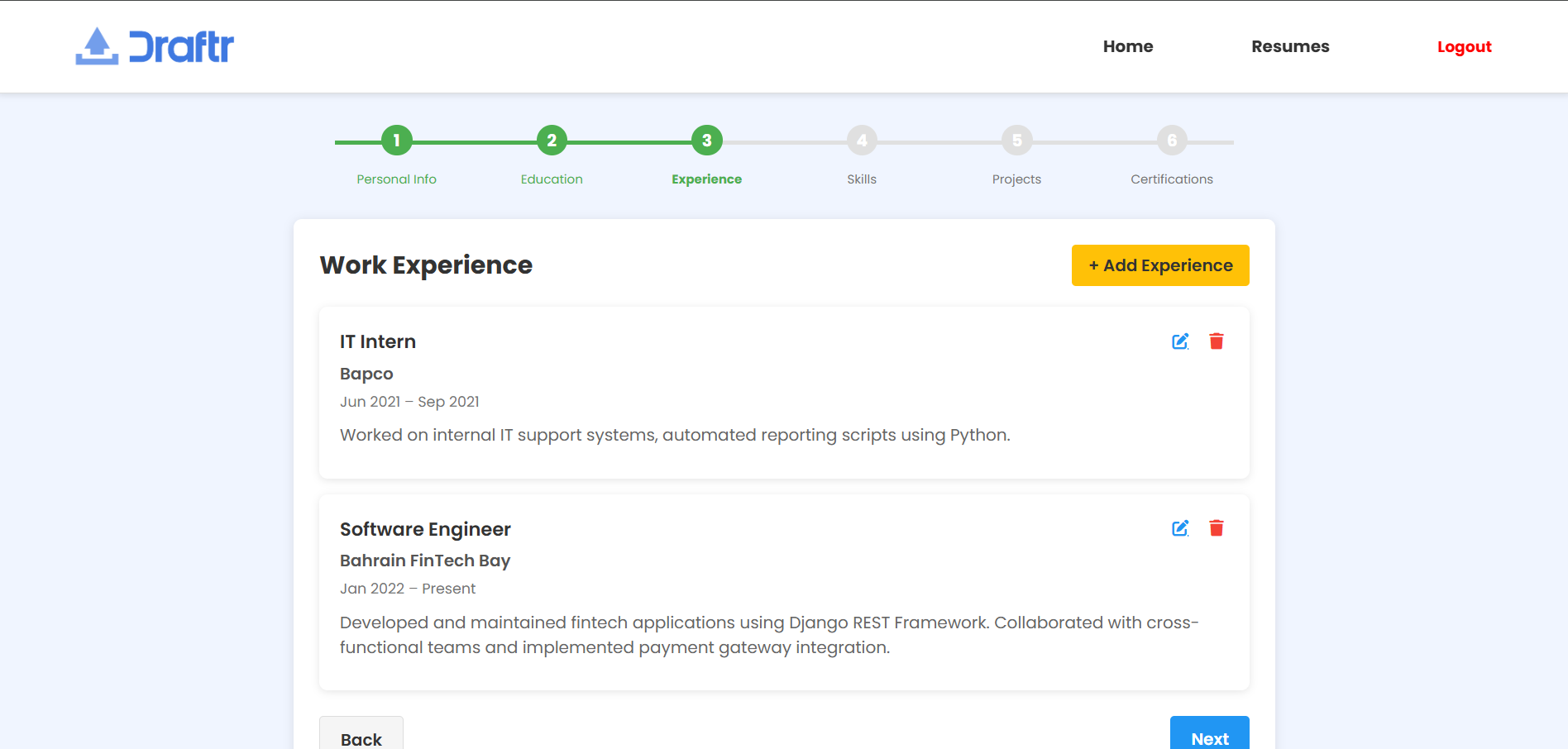 Draftr CV Builder